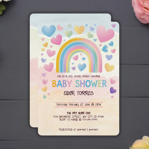 Cute Fun Hearts and Rainbow Baby Shower Invitation