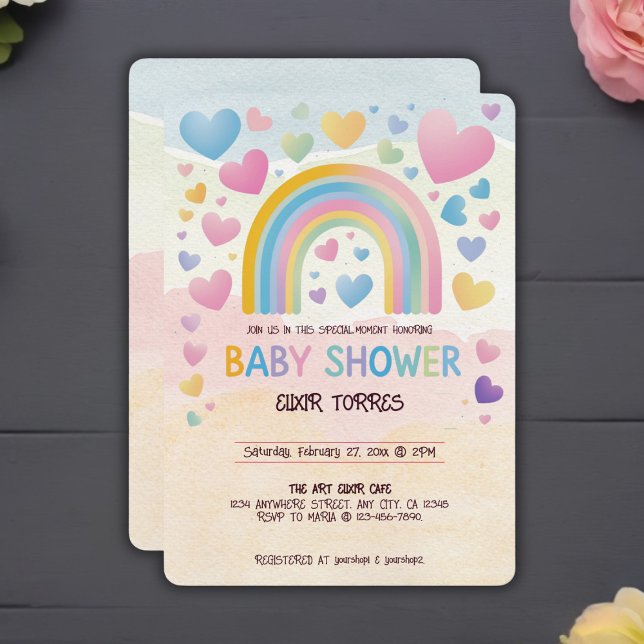 Cute Fun Hearts and Rainbow Baby Shower Invitation (Creator Uploaded)