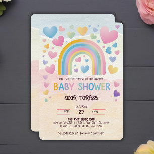 Cute Fun Hearts and Rainbow Baby Shower Invitation