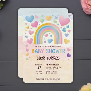 Cute Fun Hearts and Rainbow Baby Shower Invitation