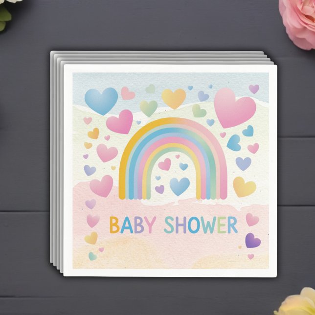 Cute Fun Hearts and Rainbow Baby Shower Napkin (Creator Uploaded)