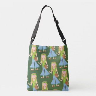 Cute Fun Hippie Girl cartoon Retro Pattern Crossbody Bag