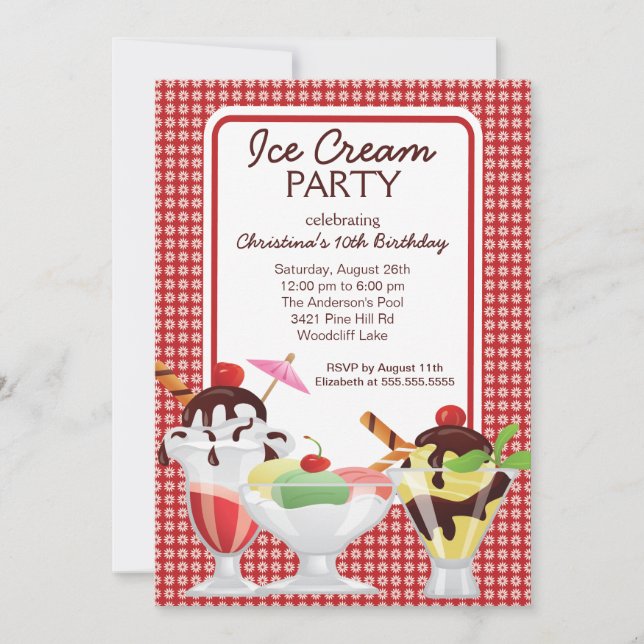 Cute Fun Ice Cream Sundae Birthday Party Invitation (Front)