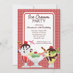 Cute Fun Ice Cream Sundae Birthday Party Invitation