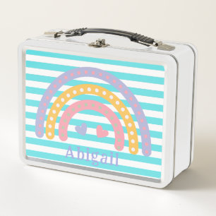 Cute Fun Kawaii Rainbow Aquamarine Stripes Metal Lunch Box
