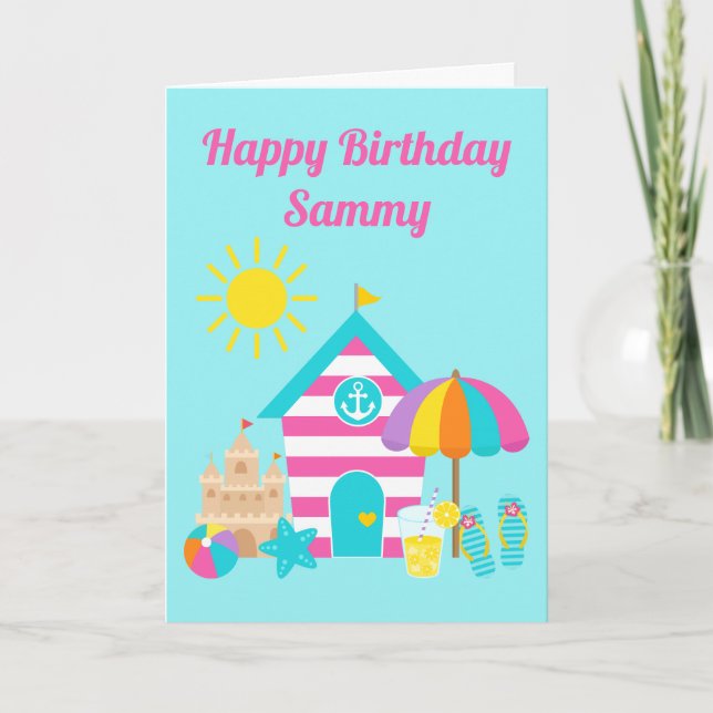 Cute Fun Kids Beach Summer Birthday Card (Front)