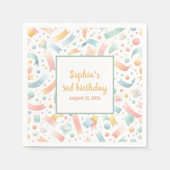 Cute Fun Kids Confetti Colourful Pastel Birthday Napkin (Front)