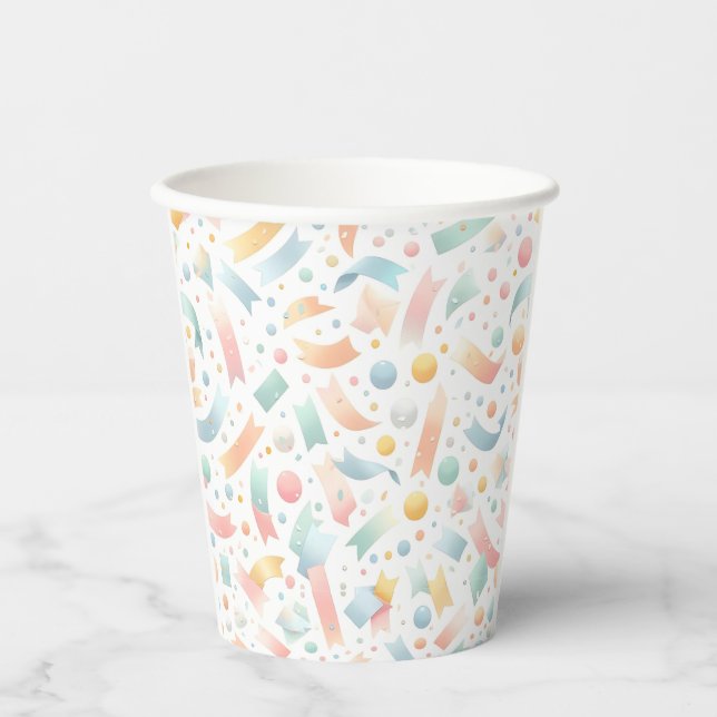 Cute Fun Kids Confetti Colourful Pastel Birthday Paper Cups (Front)