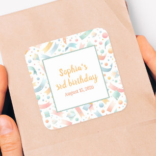 Cute Fun Kids Confetti Colourful Pastel Birthday Square Sticker