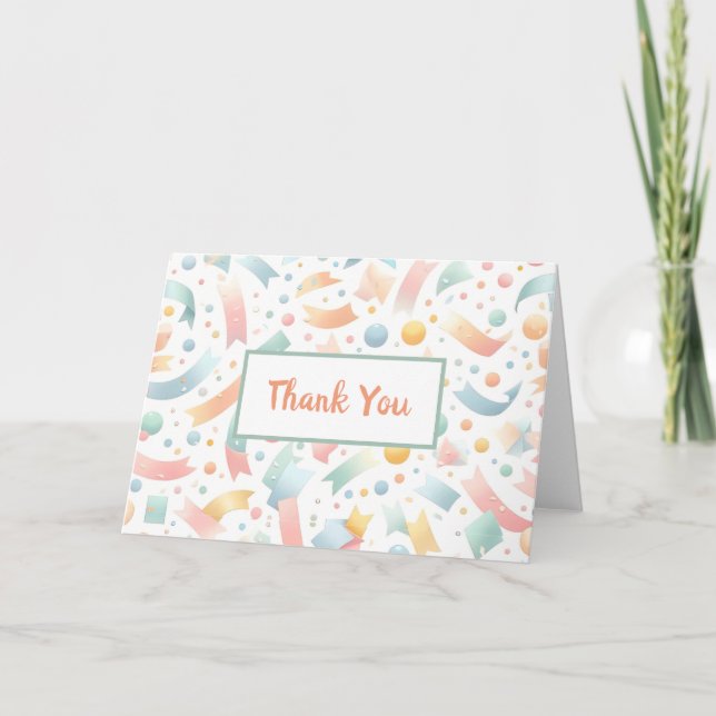 Cute Fun Kids Confetti Colourful Pastel Birthday Thank You Card (Front)