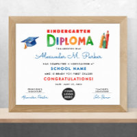 Cute Fun Kindergarten Colourful Grad Logo Diploma