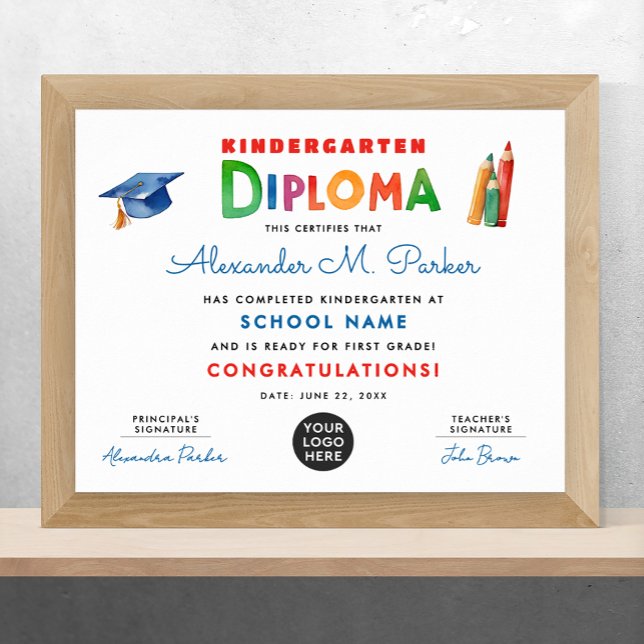Cute Fun Kindergarten Colourful Grad Logo Diploma Poster (Creator Uploaded)