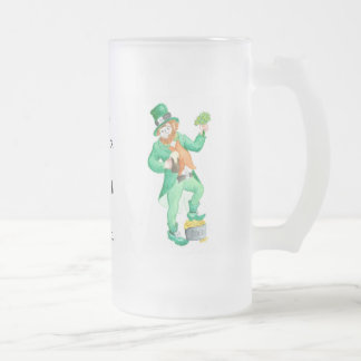 Cute Fun Leprechaun 'Luck of the Irish' Frosted Glass Beer Mug
