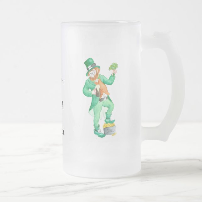 Cute Fun Leprechaun 'Luck of the Irish' Frosted Glass Beer Mug (Right)