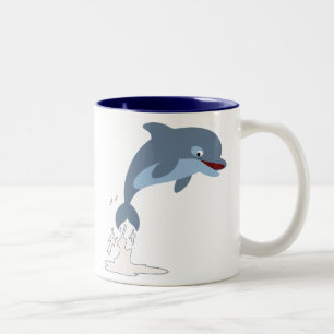 Cute Fun-Loving Cartoon Dolphin Two-Tone Coffee Mug