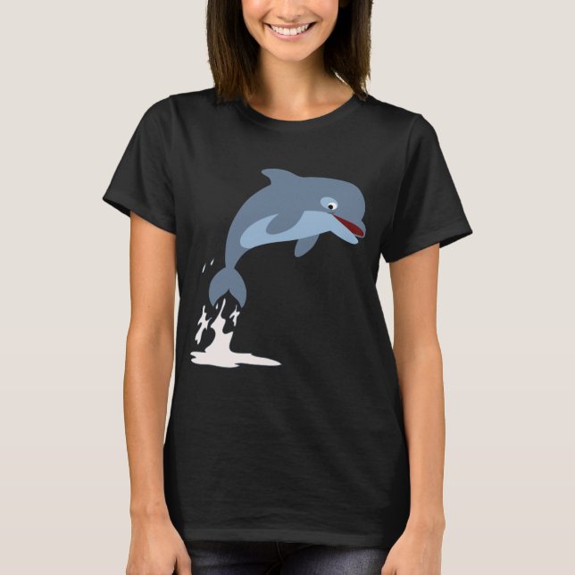 Cute Fun-Loving Cartoon Dolphin Women T-Shirt (Front)