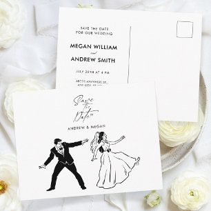 Cute fun minimalist wedding couple postcard