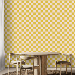 Cute Fun Modern Chequerboard Yellow Geometric Wallpaper
