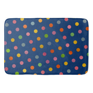  Cute Fun Modern Navy Blue Multicolored Polka Dots Bath Mat