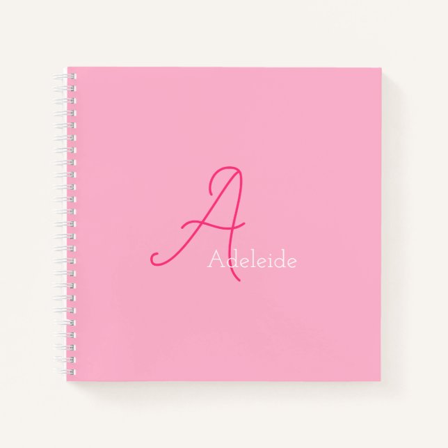 Cute Fun Modern Unique Girly Pink Monogram Notebook (Front)