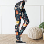 Cute Fun Navy Blue Floral Chicken Hen Leggings<br><div class="desc">Leggings adorned Chicken pattern.</div>