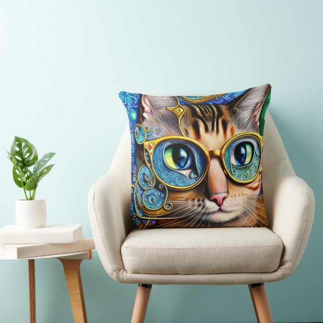 Cute Fun Nerd Cat Wearing Glasses Artwork Cushion (Chair)