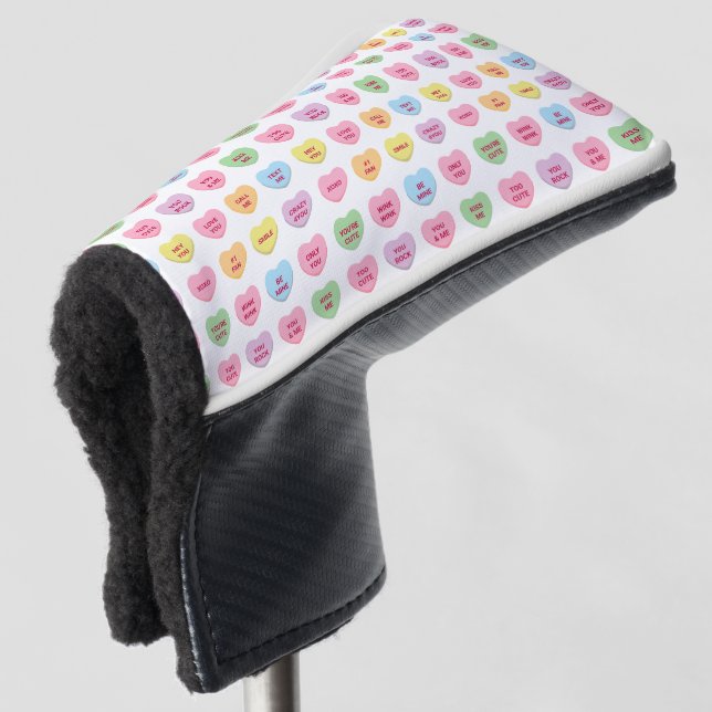 Cute fun pastel custom conversation hearts pattern golf head cover (3/4 Front)