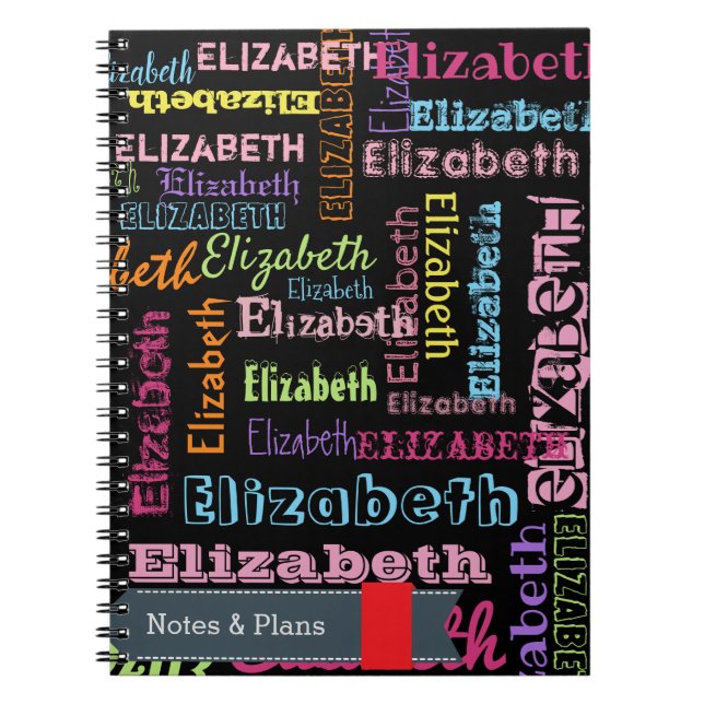 Cute Fun Personalised First Name Pattern on Black Notebook (Front)