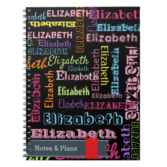 Fun Name Pattern Cute Fun Personalised First Name Pattern on Black Notebook | Zazzle