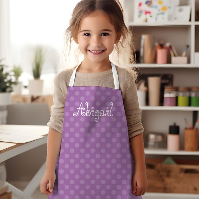 Cute Fun Personalised Lavender Polka Dot Pattern Apron (Creator Uploaded)