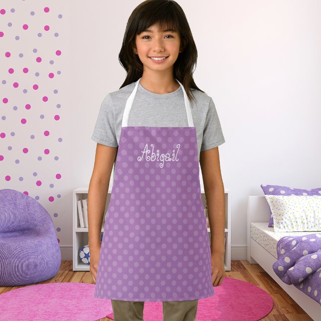 Cute Fun Personalised Lavender Polka Dot Pattern Apron (Creator Uploaded)