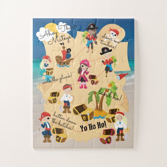 Cute Fun Personalised Pirate Treasure Map Photo Jigsaw Puzzle (Vertical)