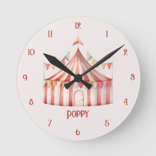 Cute fun Pink Circus Tent Child's Wall Clock