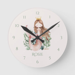 Cute fun Pink Mermaid Child's Wall Clock