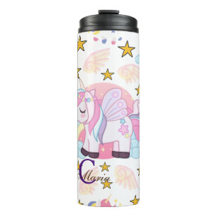 Cute Fun Pink Purple Gold Star Unicorn Name Thermal Tumbler