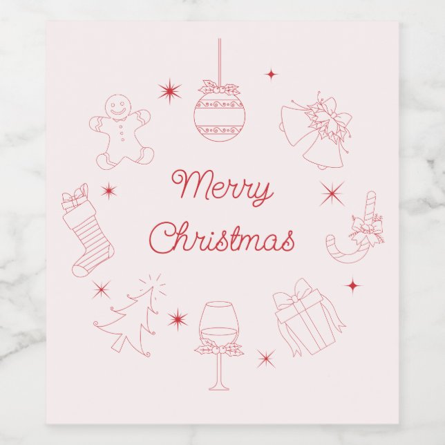 Cute Fun Pink Red Hand Drawn Christmas Wine Label (Single Label)