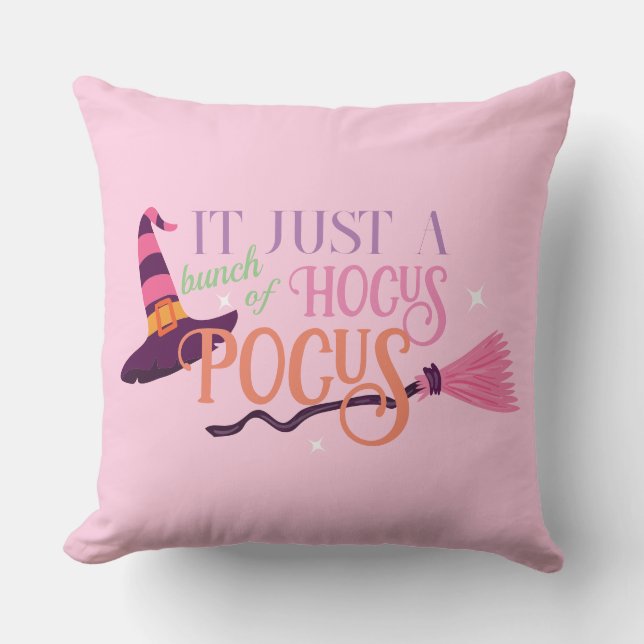 Cute Fun Pink Witch Hocus Pocus Halloween Hat  Cushion (Front)