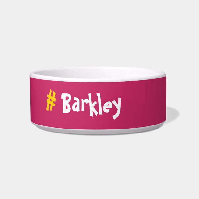 Cute Fun Pink with yellow #Customisable Name  Bowl (Front)