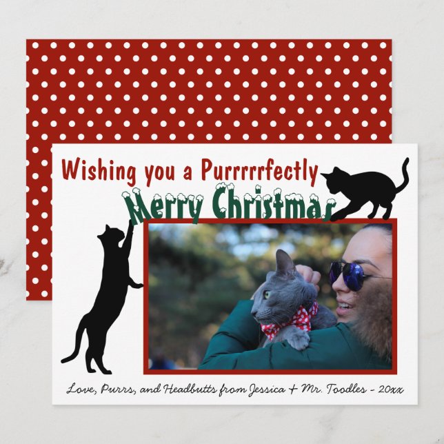 Cute Fun Playful Cats Merry Christmas Photo Holiday Card (Front/Back)