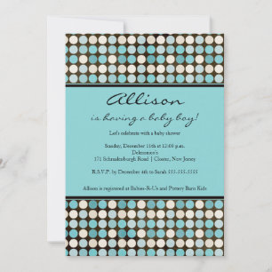 Cute FUN Polka Dots Blue & Brown Boy Shower Invitation