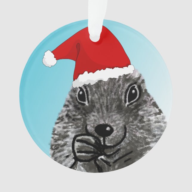 Cute Fun Prairie Dog with Santa Hat Drawing Ornament (Front)