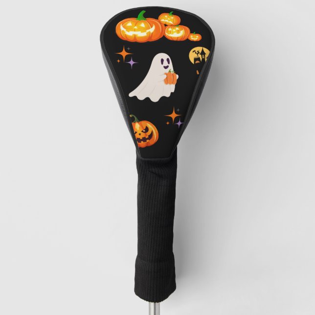 Cute Fun Pumpkin ghost bat Witch Halloween Party Golf Head Cover (Front)