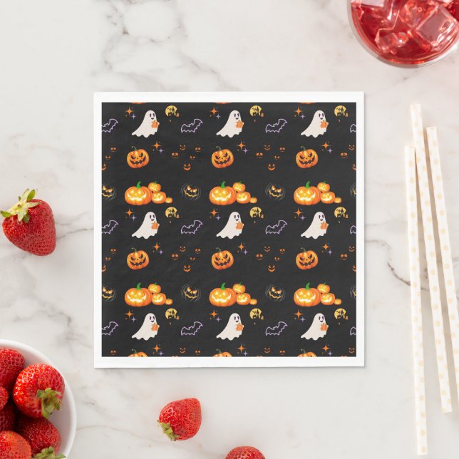Cute Fun Pumpkin ghost bat Witch Halloween Party Napkin (Insitu)