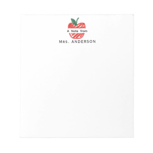 Cute Fun Red Apple Hand Drawn Teacher Appreciation Notepad (Front)
