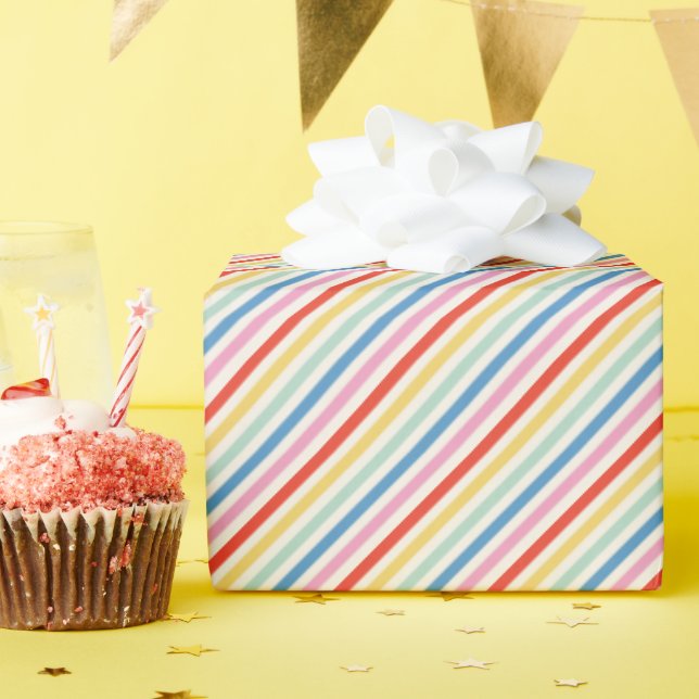 Cute Fun Retro Colours Stripe Pattern Wrapping Paper (Birthday Party)