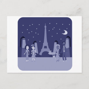 Cute Fun Retro Paris Digital Vintage Art Design Postcard