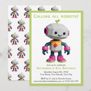 Cute Fun Robot Kid's Birthday Invitation