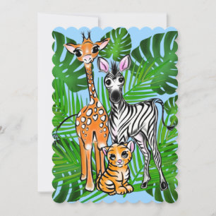 Cute fun Safari friends, giraffe, zebra, tiger, 