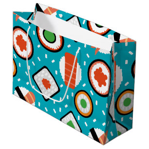 Cute fun seamless pixel sushi cartoon pattern large gift bag