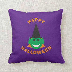 Cute Fun Smiling Happy Witch Halloween Cartoon Cushion